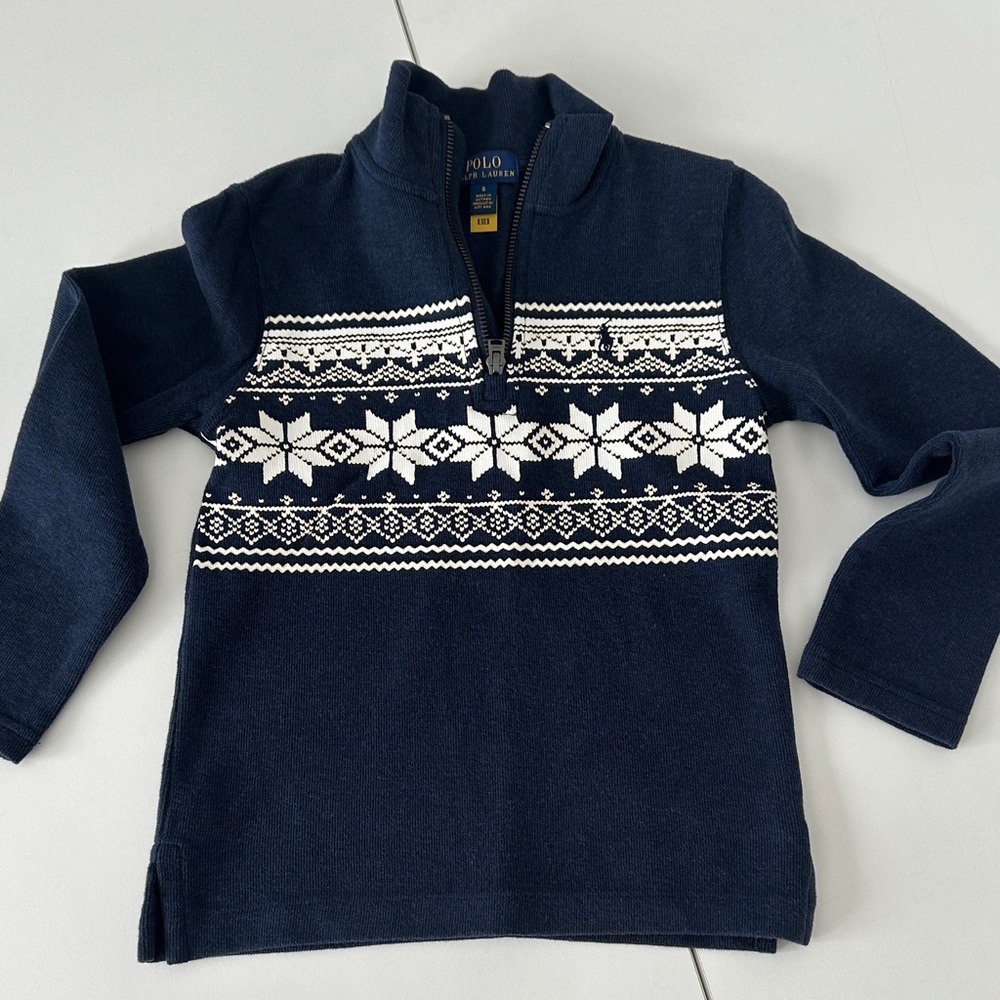 Polo by Ralph Lauren Kids Zip-Up Sweater in Navy and White